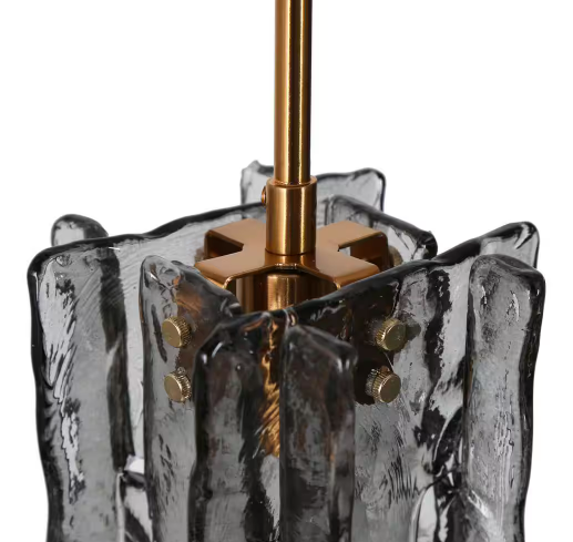 Echonalyri Modern 5-Light Matte Black and Plating Brass Chandelier with Glam Geometric Gray Textured Glass Shades