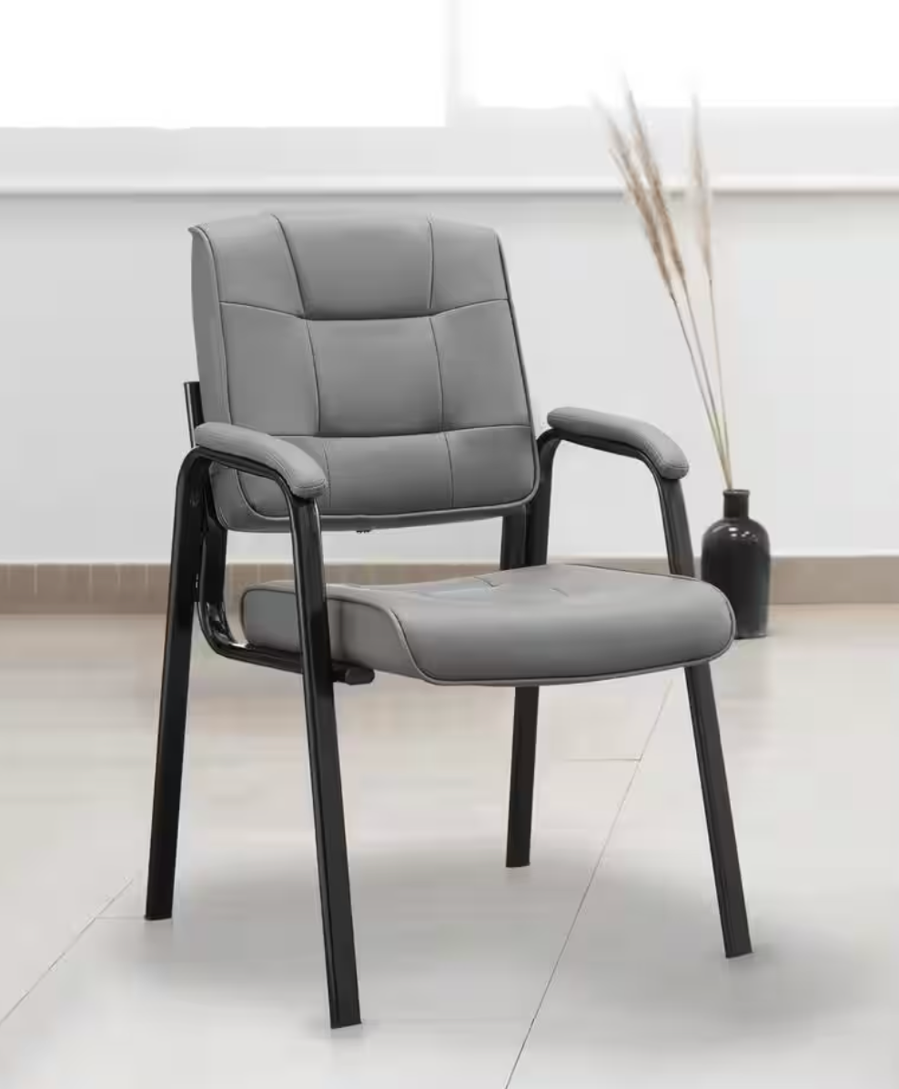 Gray Office Guest Chair Leather Executive Waiting Room Chairs Lobby Reception Chairs with Padded Arm Rest (ONLY 1)