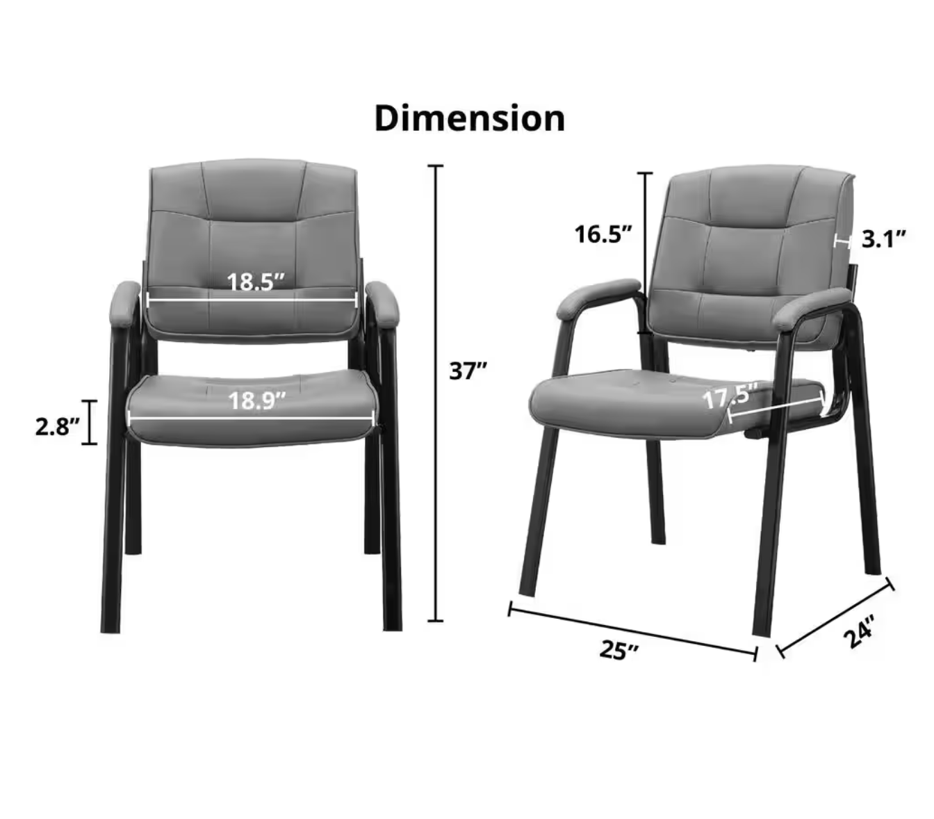 Gray Office Guest Chair Leather Executive Waiting Room Chairs Lobby Reception Chairs with Padded Arm Rest (ONLY 1)