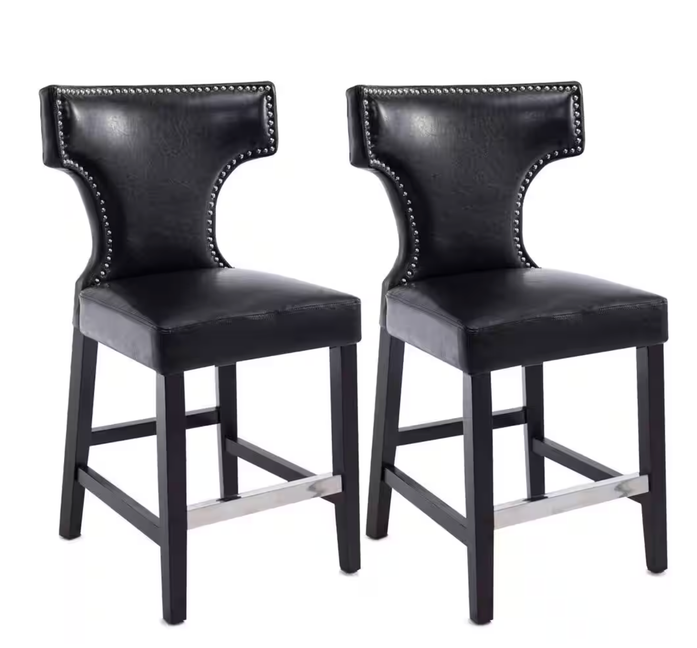 Antonio 24.5 in. Black Bonded Leather Bar Stool (Set of 2) (AT WAREHOUSE)