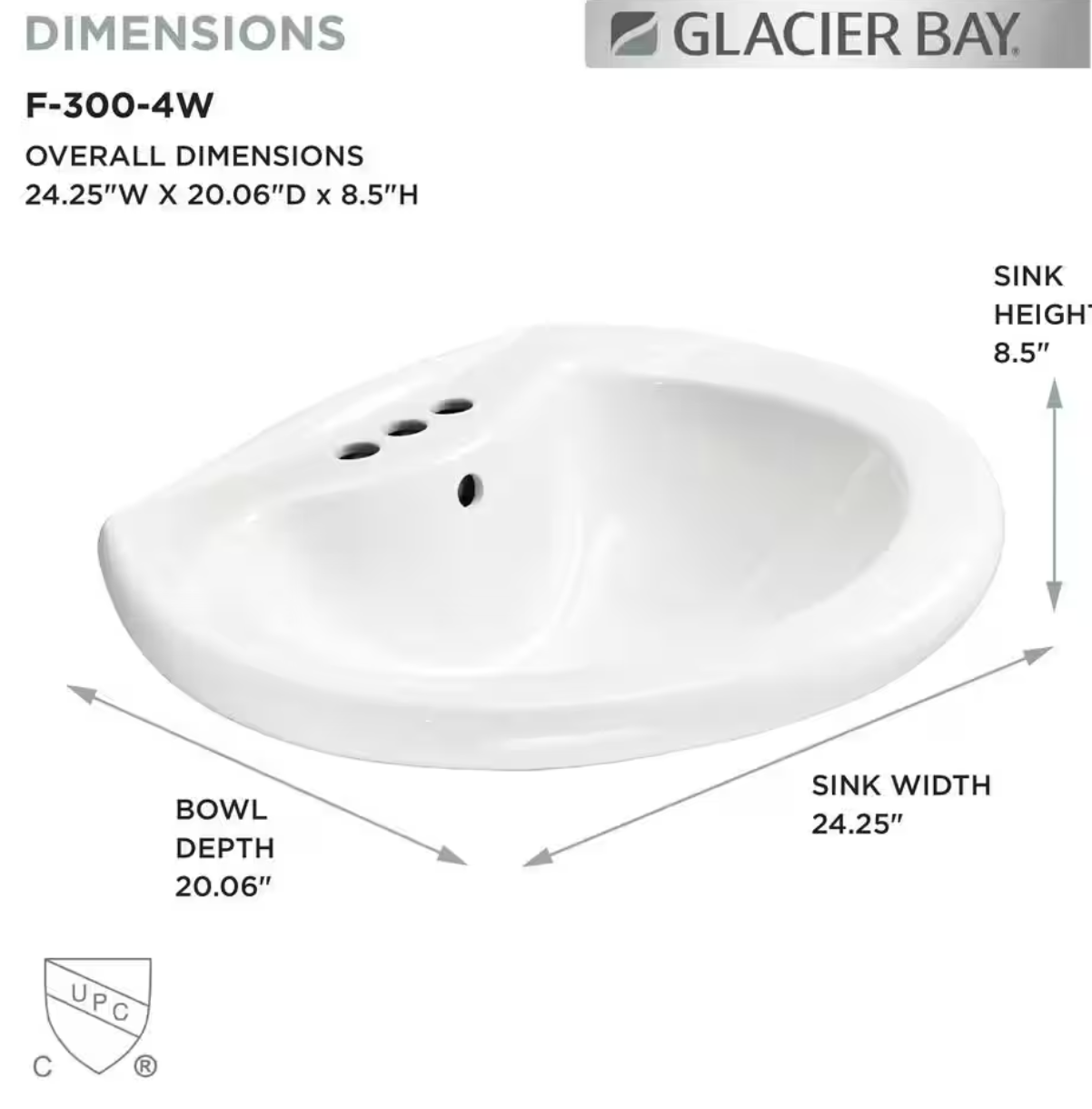 Shelburne 8.2 in. Pedestal Sink Basin in White Vitreous China (Glacier Bay) - Sink Only