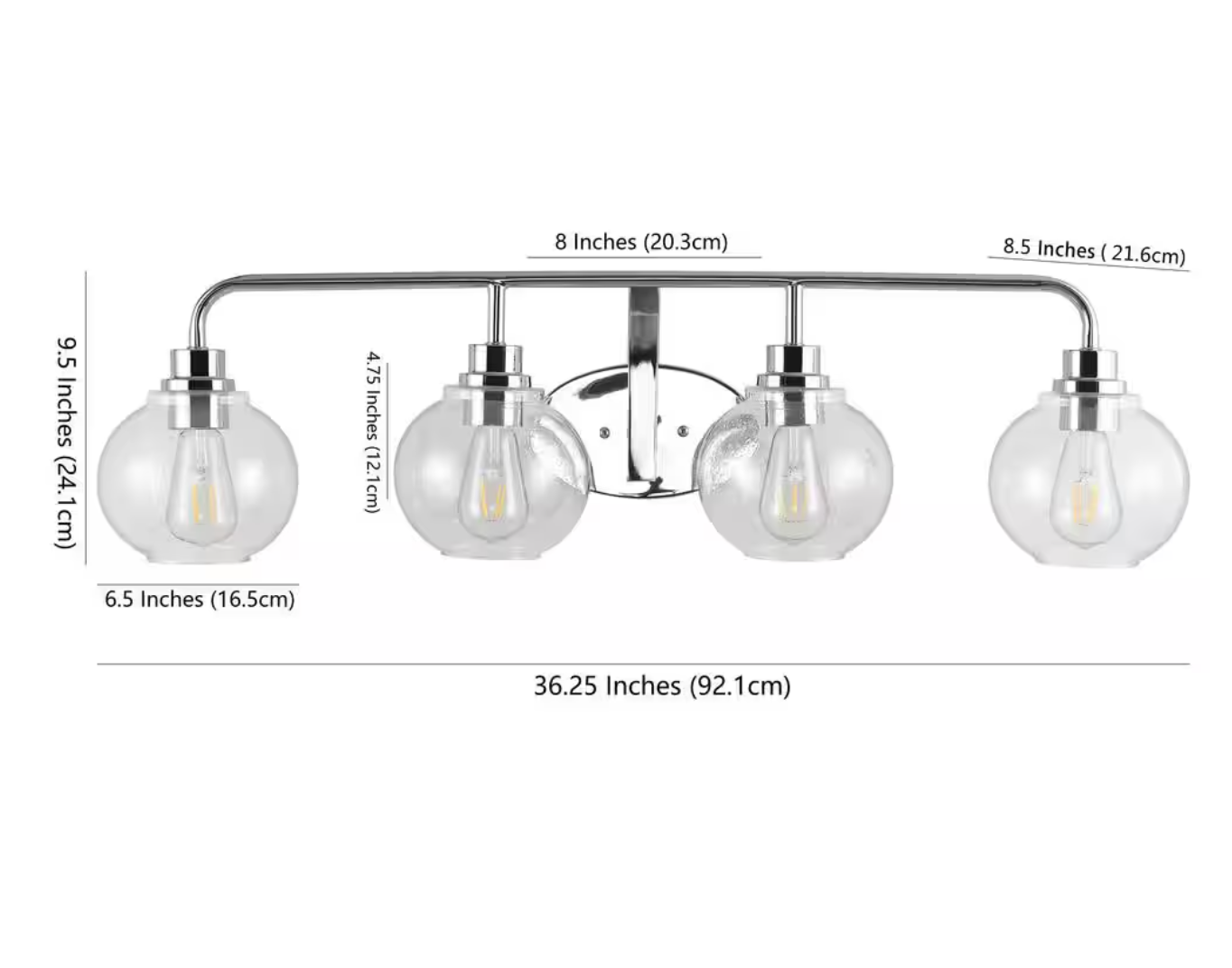 Sandrine 36 in. 4-Light Chrome Iron/Seeded Glass Cottage Rustic LED Vanity Light (JONATHAN Y)