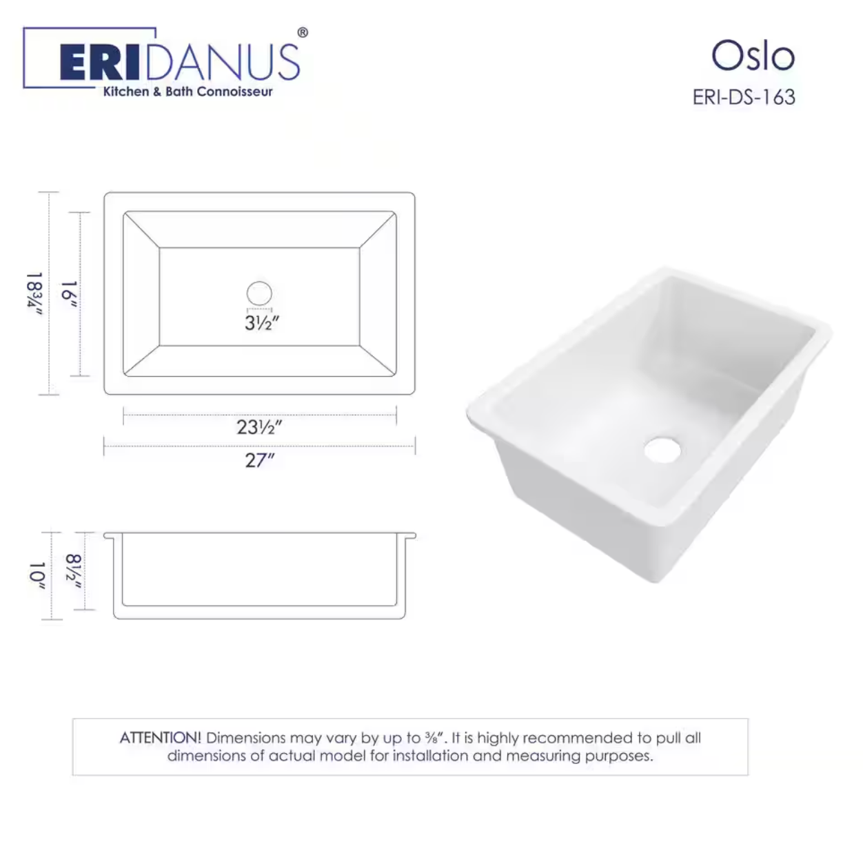 Oslo 27 in. Drop-In/Undermount Single Bowl in Crisp White Fireclay Kitchen Sink with Bottom Grid and Basket Strainer