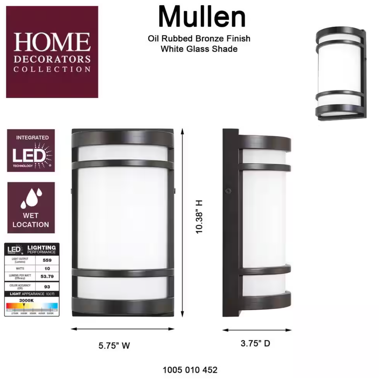 Mullen Oil Rubbed Bronze Hardwired LED Outdoor Wall Light Lantern Sconce with Integrated LED (HDC)