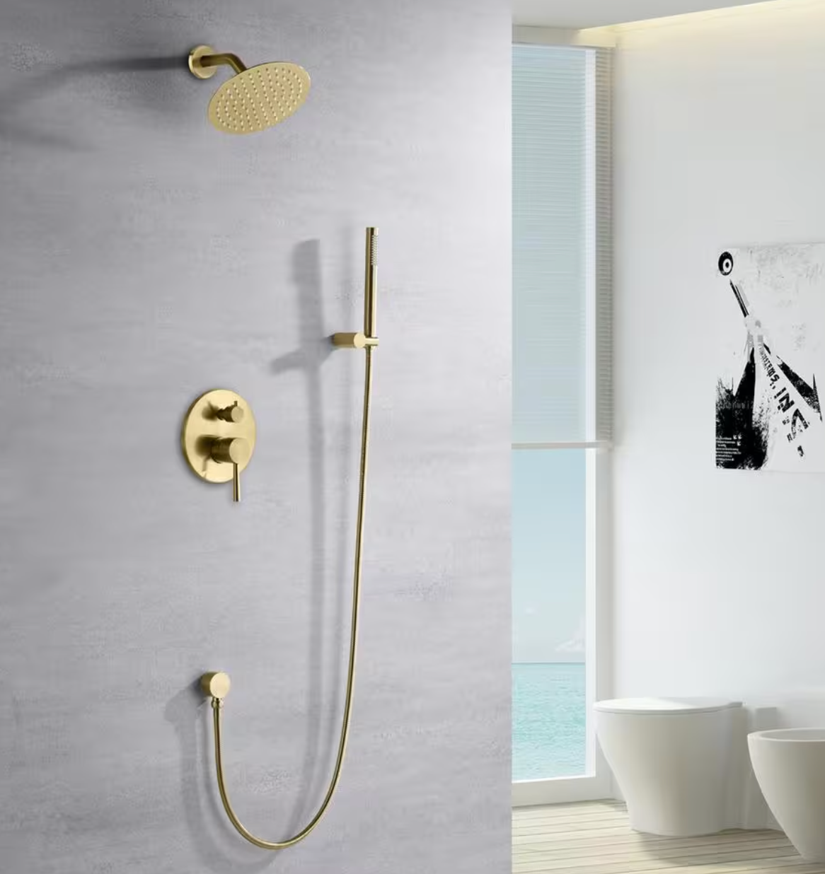 Modern 1-Handle 1-Spray Shower Faucet 1.8 GPM with Hand Shower in Brushed Gold (Valve Included) (SUMERAIN)