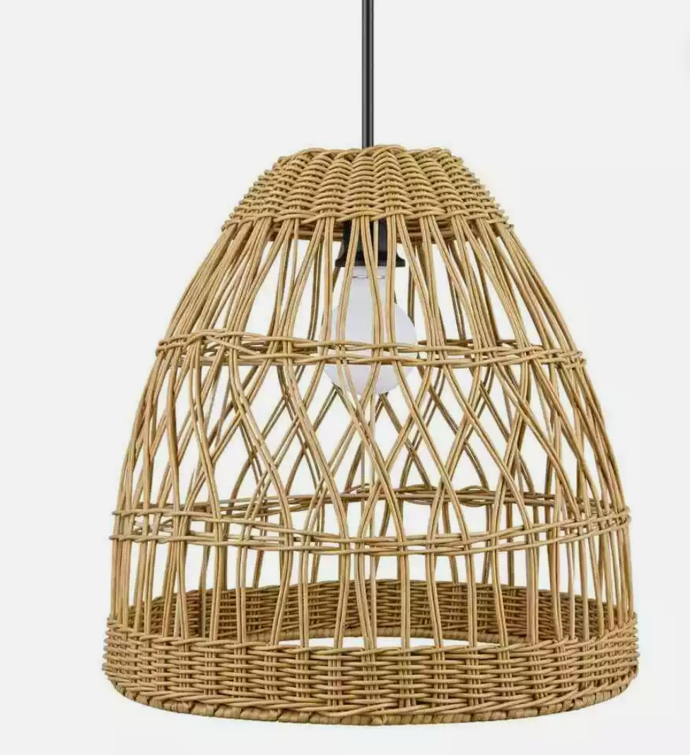 Hampton Bay Woods Bay Outdoor Pendant Light w/ Tan Resin Wicker Shade