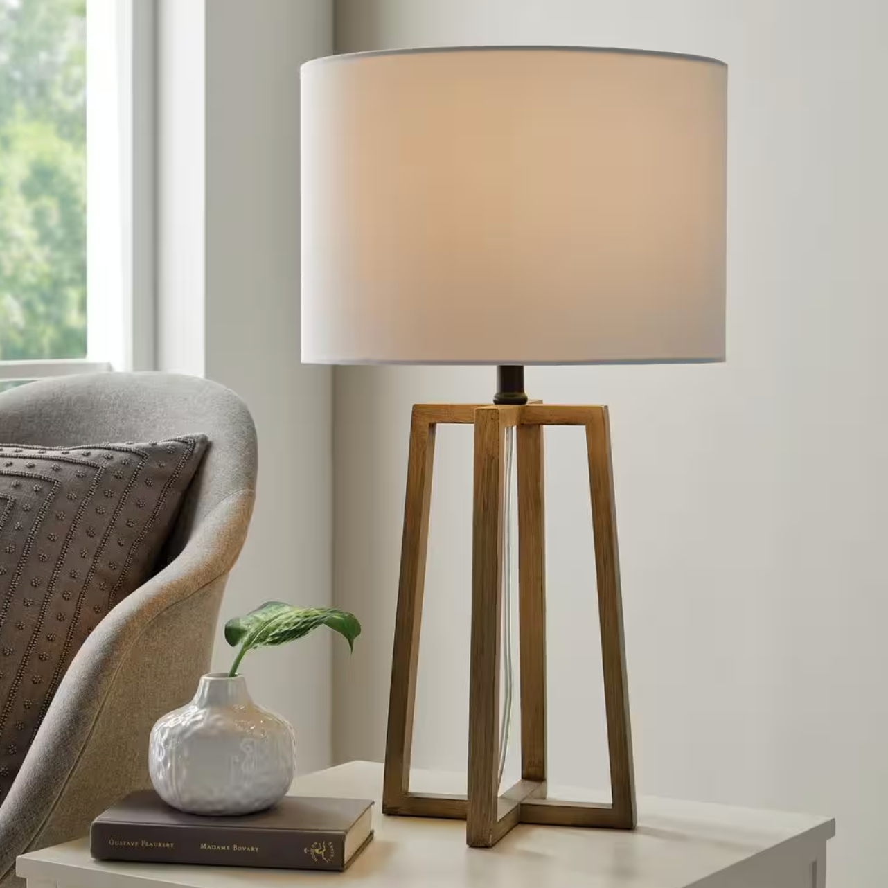 Woodbine 23.5 in. Walnut Wood Table Lamp (Hampton Bay)