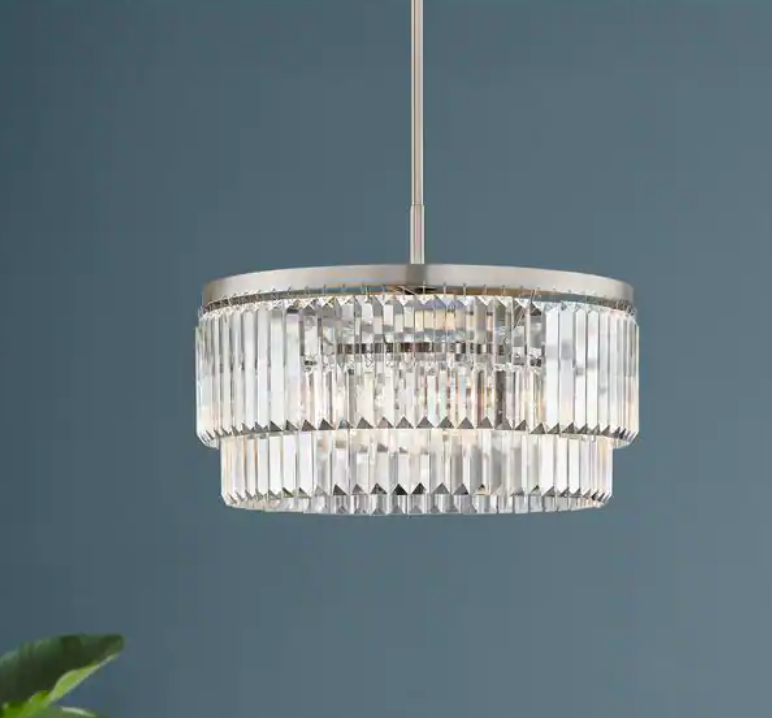 Winthrop 3-Light Modern Brushed Nickel Chandelier Light Fixture with Hanging Crystal Shade (HDC)