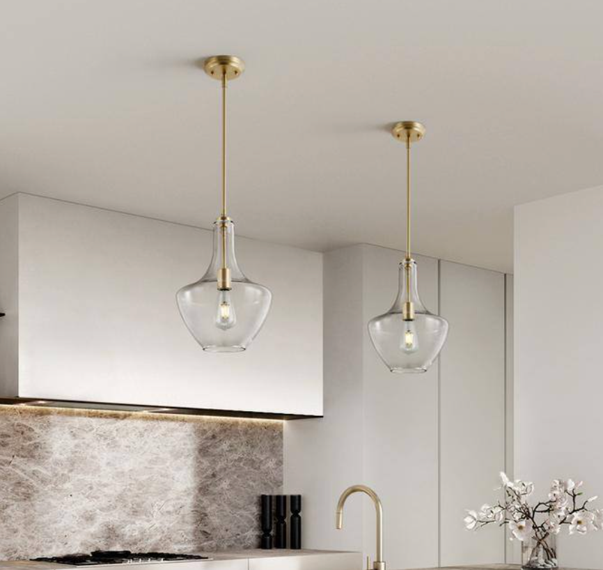 Sienna 1-Light Brushed Brass/Clear Pendant with Glass Shade (Light Society)