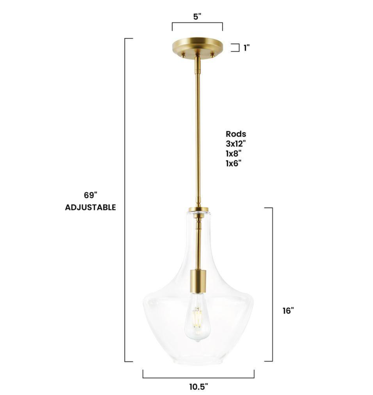 Sienna 1-Light Brushed Brass/Clear Pendant with Glass Shade (Light Society)