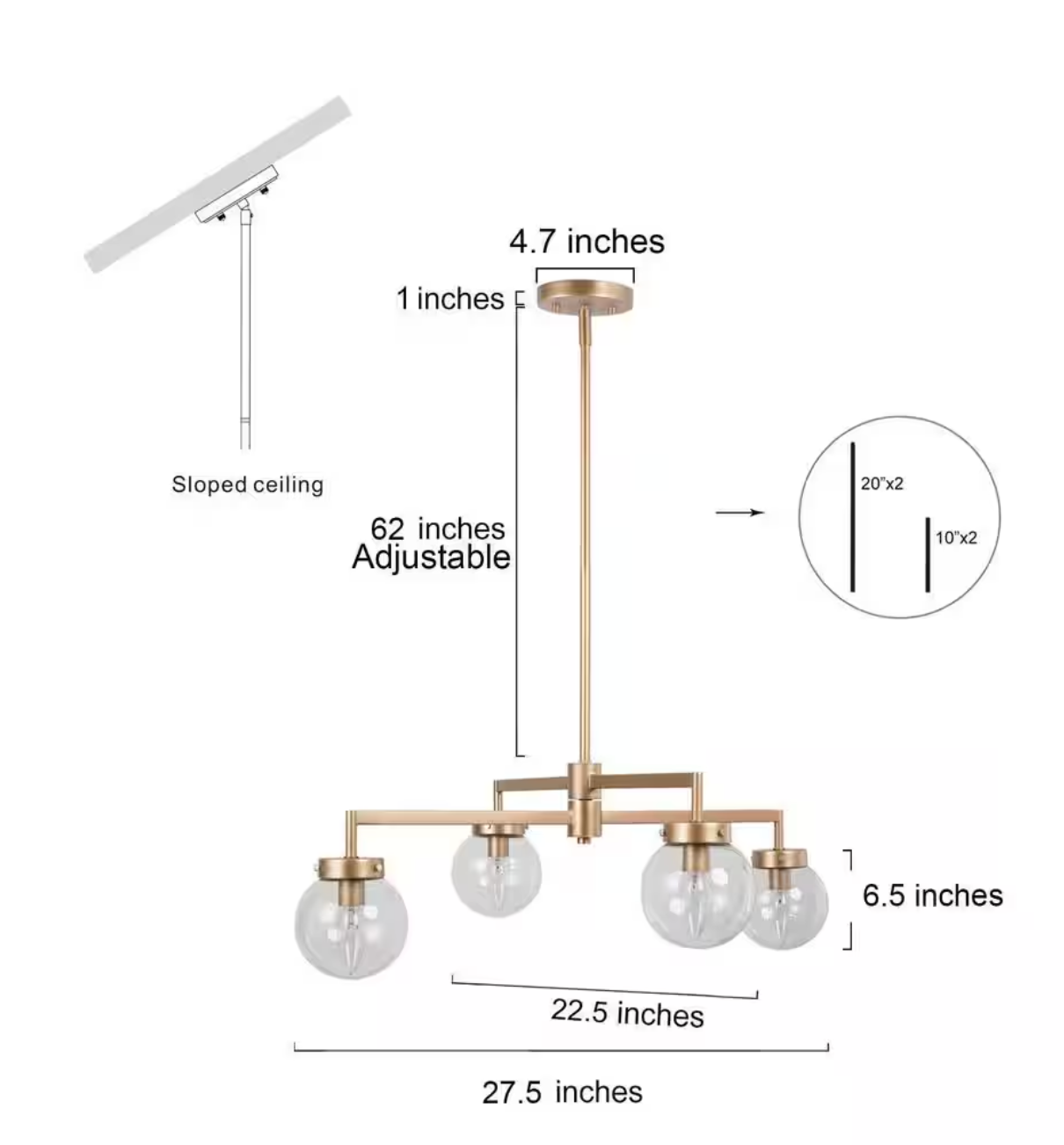 Modern Gold Sputnik Bedroom Chandelier, 27.5 in. 4-Light Farmhouse Linear Globe Dining Room Chandeliers Semi flush Mount (Uolfin)