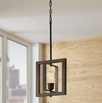 Palermo Grove 10 in. 1-Light Gilded Iron Farmhouse Kitchen Island Mini-Pendant with Hand Painted Walnut Accents