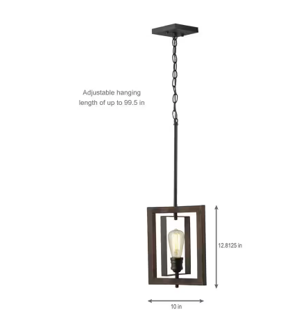 Palermo Grove 10 in. 1-Light Gilded Iron Farmhouse Kitchen Island Mini-Pendant with Hand Painted Walnut Accents