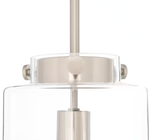 Mullins 6.75 in. 1-Light Brushed Nickel Mini Pendant with Clear Glass Shade (Hampton Bay)