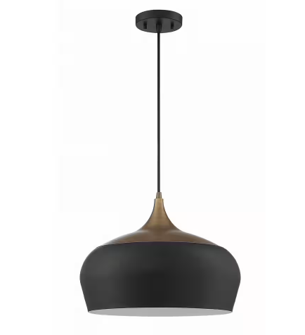 ORIAN GRANDE 1 Light Black and Brass Cage Pendant LightBlack and Brass Metal Shade