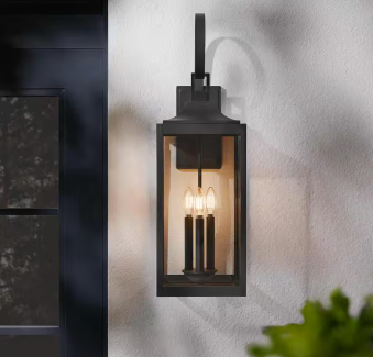 Havenridge 27.8 in. 3-Light Matte Black Hardwired Outdoor Wall Light Lantern Sconce with Clear Glass (1-Pack)