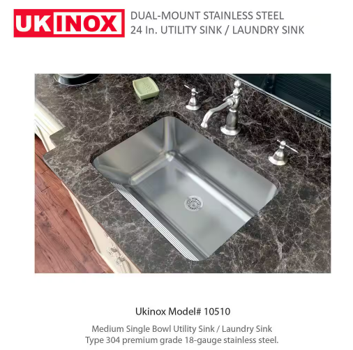 24 in. x 18 in. Single Bowl Stainless Steel Laundry Sink with Washboard