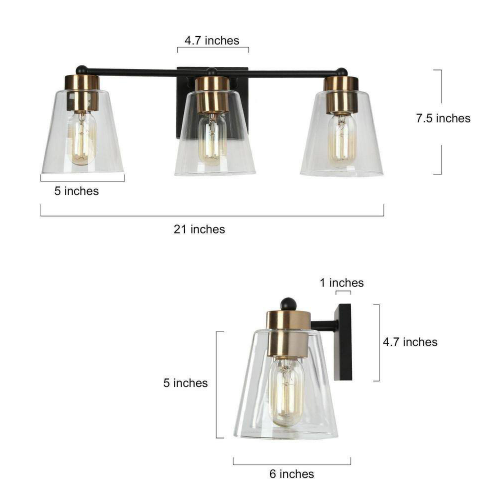 Modern Bell Bathroom Vanity Light 3-Light Black and Brass Wall Sconce Light with Clear Glass Shades