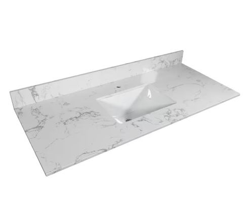 37 in. W x 22 in. D Marble Bathroom Vanity Top in Carrara White and Single Faucet Hole with Backsplash Single Sink