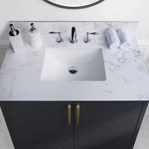 37 in. W x 22 in. D Marble Bathroom Vanity Top in Carrara White and Single Faucet Hole with Backsplash Single Sink