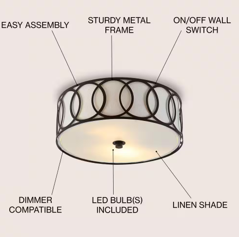 Aria 12.25 in. 2-Light Oil Rubbed Bronze Metal LED Flush Mount