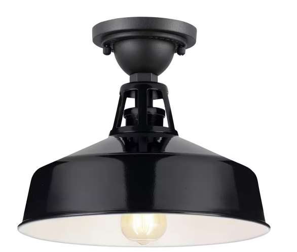 Perry Court 1-Light Gloss Black Outdoor Industrial Semi-Flush Mount Ceiling Light