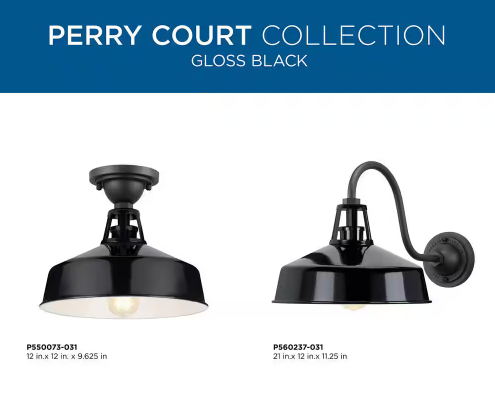 Perry Court 1-Light Gloss Black Outdoor Industrial Semi-Flush Mount Ceiling Light