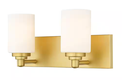 Soledad 16.25 in. 2-Light Brushed Gold Vanity Light with Glass Shade