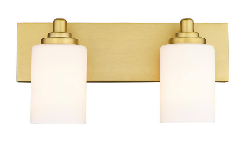 Soledad 16.25 in. 2-Light Brushed Gold Vanity Light with Glass Shade