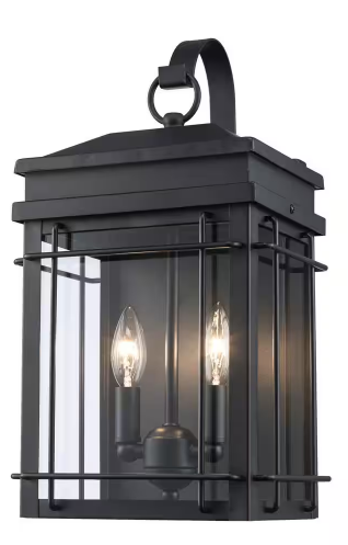 Broward 17 in. 2-Light Black Outdoor Wall Light Fixture with Clear Glass