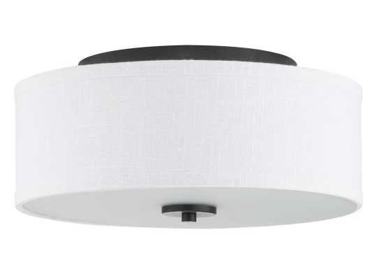 Inspire Collection 13 in. 2-Light Graphite Transitional Kitchen Ceiling Light Drum Flush Mount