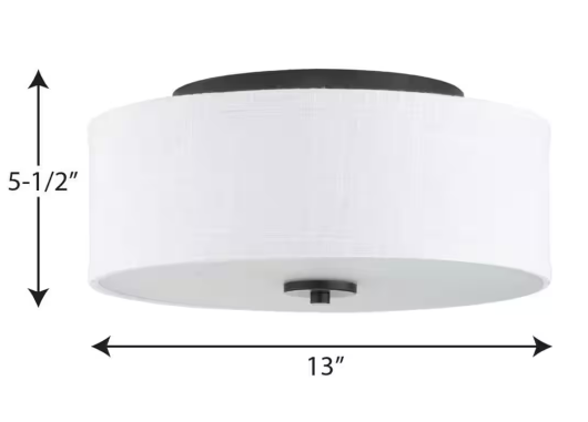 Inspire Collection 13 in. 2-Light Graphite Transitional Kitchen Ceiling Light Drum Flush Mount