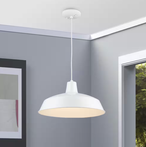 Sherman 1-Light White Pendant Light Fixture with Metal Shade