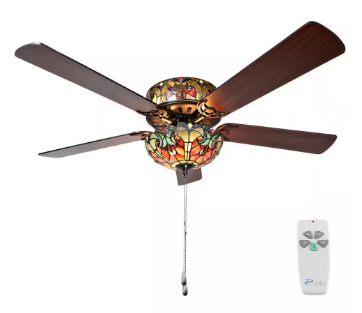 Damaged - Halston 52 in. Red Tiffany Stained Glass LED Ceiling Fan With Light