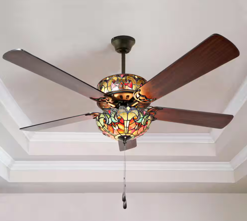 Damaged - Halston 52 in. Red Tiffany Stained Glass LED Ceiling Fan With Light