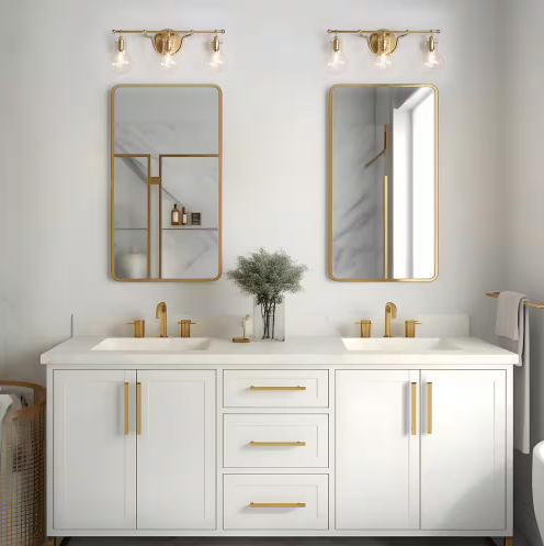 Modern 22.4 in. 3-Light Gold Bathroom Vanity Light with Globe Clear Glass Shades Powder Room Wall Sconce