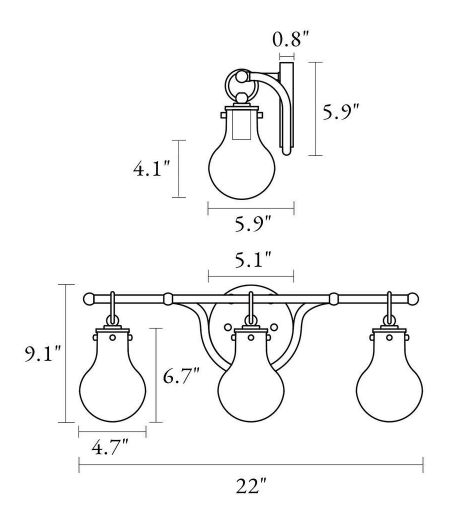 Modern 22.4 in. 3-Light Gold Bathroom Vanity Light with Globe Clear Glass Shades Powder Room Wall Sconce