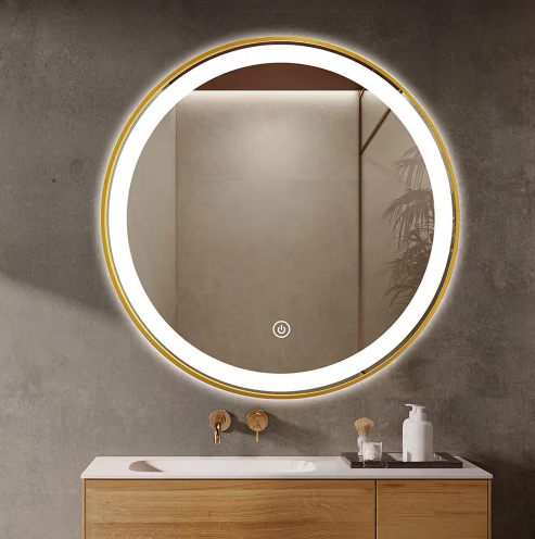 24 in. W x 24 in. H Round Aluminum Framed LED Light with 3-Color and Anti-Fog Wall Mount Bathroom Vanity Mirror in Gold