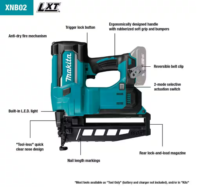 Mikita - 18V LXT Lithium-Ion 16-Gauge Cordless 2-1/2 in. Straight Finish Nailer (Tool Only)