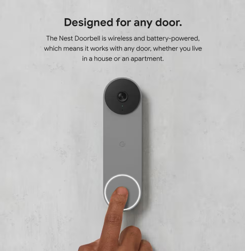 Google - Nest Doorbell (Battery) - Smart Wi-Fi Video Doorbell Camera - Ash