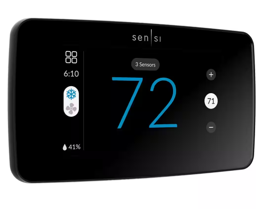 Sensi Touch 2 Wi-Fi 7-Day Programmable Thermostat, Touchscreen Color Display, Data Privacy, C-Wire Required-Black