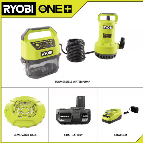 Ryobi - ONE+ 18V 1/6 hp. Submersible Pump with 4Ah Battery and Charger