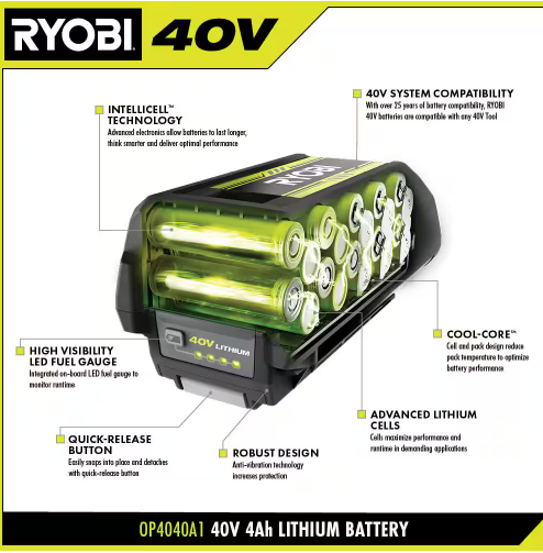 Ryobi - 40V Lithium-Ion 4.0 Ah Battery