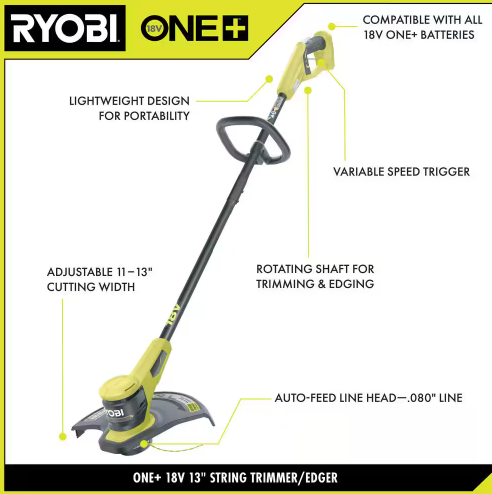 Ryobi - ONE+ 18V 13 in. Cordless Battery String Trimmer (Tool Only)