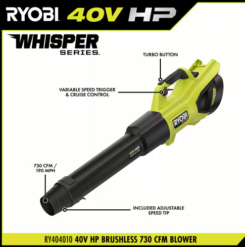 Ryobi - 40V HP Brushless 190 MPH 730 CFM Cordless Battery Jet Fan Leaf Blower (Tool Only)