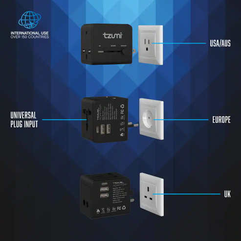 Dual USB and USB-C Travel Adapter