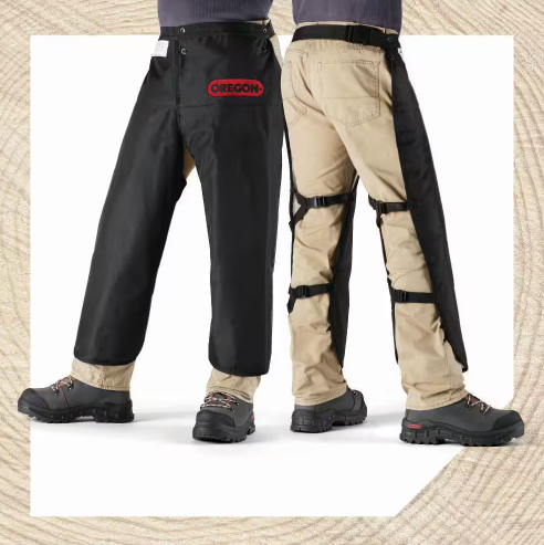 Protective Chainsaw Chaps, Black, 8 Layers of Breathable Warp Knit Chainsaw Protection, 1-Size Fits All