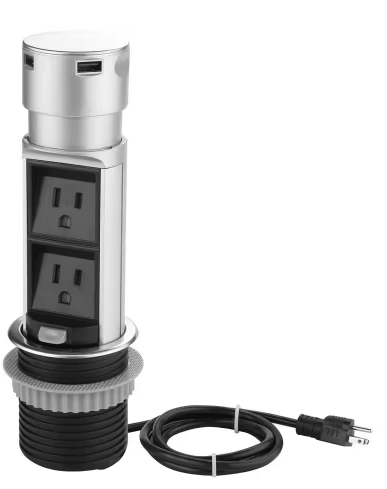 Space Saver Pop Up-Outlet, 2 Power Outlets, 2 USB Ports 2.4 Amp, Overload Protection, Splash Resistant