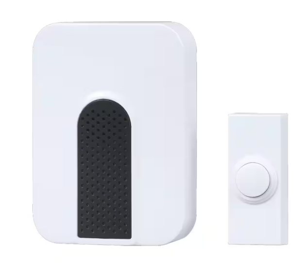 Wireless Battery Operated Doorbell Kit with Wireless Push Button, White (Defiant)