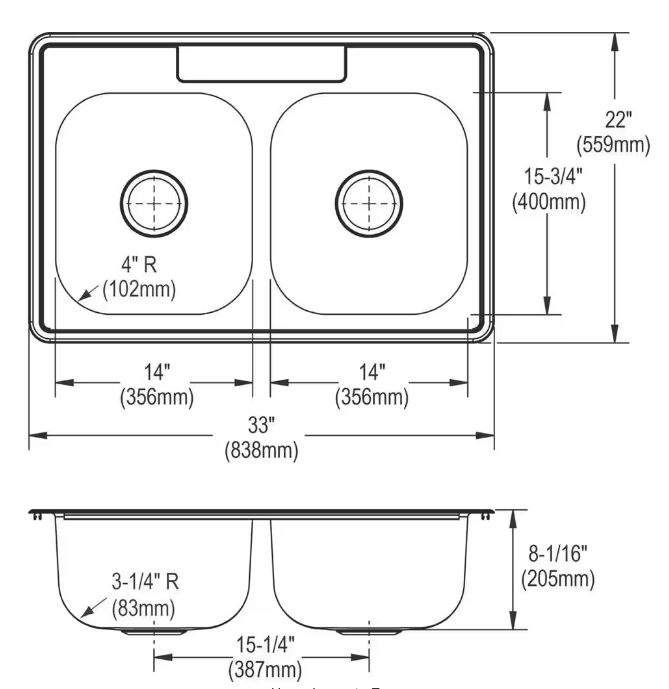 Dayton 33 in. Drop-in Double Bowl 20-Gauge Elite Satin Stainless Steel Kitchen Sink Only